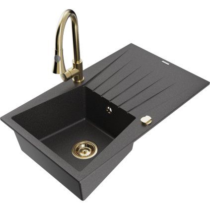271761 mexen cesar 1 komorovy granitovy drez 775x470x190 mm a drezova bateria elia cierna skvrnita 6514 76 670101 50