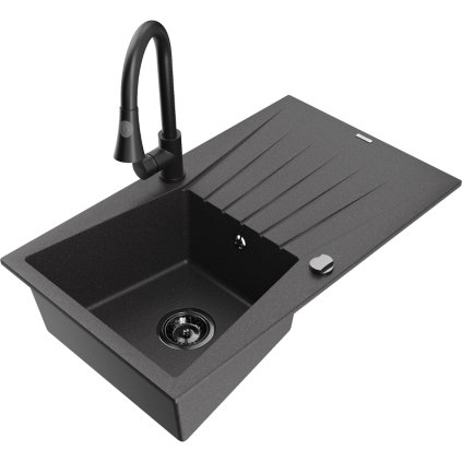 271767 mexen cesar 1 komorovy granitovy drez 775x470x190 mm a drezova bateria elia cierna skvrnita 6514 76 670101 70 b