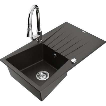 271743 mexen cesar 1 komorovy granitovy drez 775x470x190 mm a drezova bateria elia cierna zlata metaliza 6514 75 670101 00