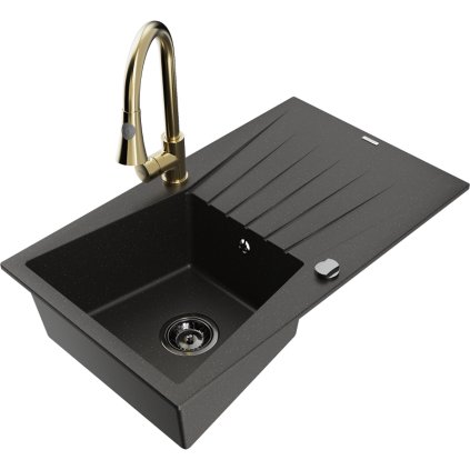 271749 mexen cesar 1 komorovy granitovy drez 775x470x190 mm a drezova bateria elia cierna zlata metaliza 6514 75 670101 50 b
