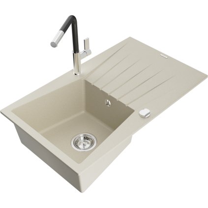 269086 mexen cesar 1 komorovy granitovy drez 775x470x190 mm a drezova bateria flora bezova 6514 69 670401 07