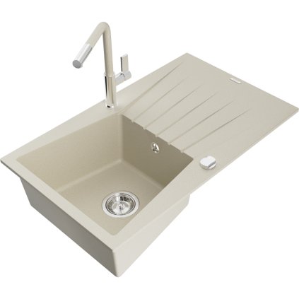 269092 mexen cesar 1 komorovy granitovy drez 775x470x190 mm a drezova bateria flora bezova 6514 69 670401 09
