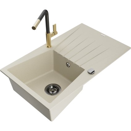 269098 mexen cesar 1 komorovy granitovy drez 775x470x190 mm a drezova bateria flora bezova 6514 69 670401 57 b
