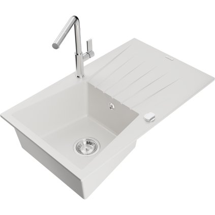 269059 3 mexen cesar 1 komorovy granitovy drez 775x470x190 mm a drezova bateria flora biela 6514 20 670401 00