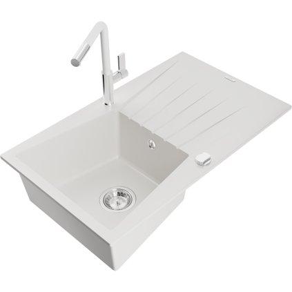 269062 mexen cesar 1 komorovy granitovy drez 775x470x190 mm a drezova bateria flora biela 6514 20 670401 02