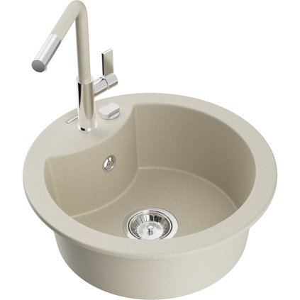 257885 3 mexen diego 1 komorovy granitovy drez 488x488x167 mm a drezova bateria flora bezova 6512 69 670401 09