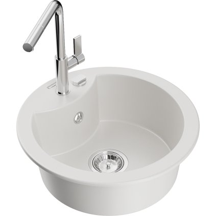 257834 mexen diego 1 komorovy granitovy drez 488x488x167 mm a drezova bateria flora biela 6512 20 670401 00