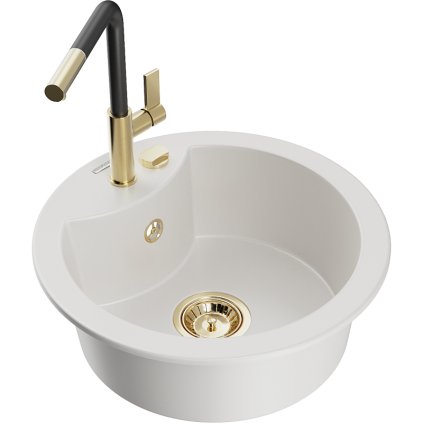 257867 mexen diego 1 komorovy granitovy drez 488x488x167 mm a drezova bateria flora biela 6512 20 670401 57 g