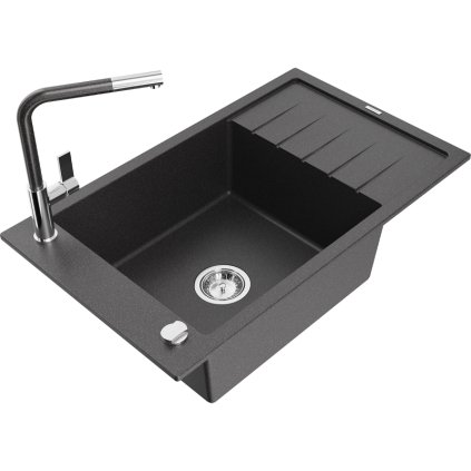 257804 mexen elias 1 komorovy granitovy drez 795x480x200 mm a drezova bateria flora cierna skvrnita 6511 76 670401 08
