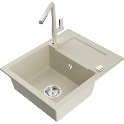 269188 mexen enzo 1 komorovy granitovy drez 576x465x174 mm a drezova bateria flora bezova 6506 69 670401 09