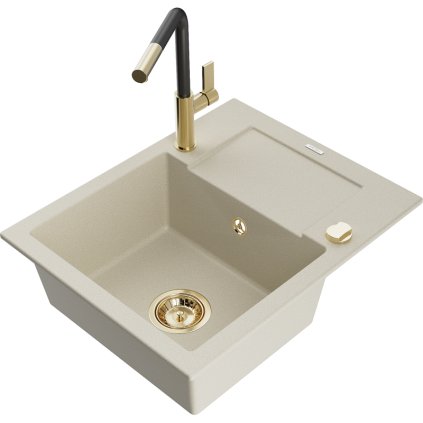 269191 mexen enzo 1 komorovy granitovy drez 576x465x174 mm a drezova bateria flora bezova 6506 69 670401 57 g