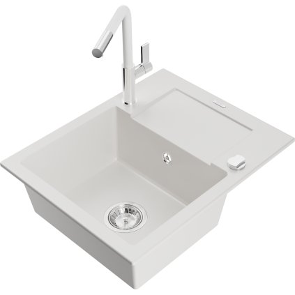 269158 mexen enzo 1 komorovy granitovy drez 576x465x174 mm a drezova bateria flora biela 6506 20 670401 02