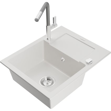 269161 mexen enzo 1 komorovy granitovy drez 576x465x174 mm a drezova bateria flora biela 6506 20 670401 06