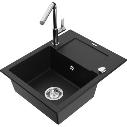 269287 mexen enzo 1 komorovy granitovy drez 576x465x174 mm a drezova bateria flora cierna 6506 77 670401 00