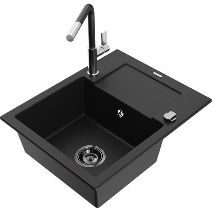 269293 mexen enzo 1 komorovy granitovy drez 576x465x174 mm a drezova bateria flora cierna 6506 77 670401 07 b