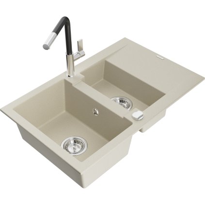 257393 mexen gaspar 1 5 komorovy granitovy drez 737x475x177 mm a drezova bateria flora bezova 6507 69 670401 07