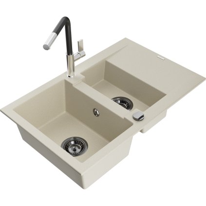 257396 mexen gaspar 1 5 komorovy granitovy drez 737x475x177 mm a drezova bateria flora bezova 6507 69 670401 07 b
