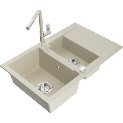 257399 mexen gaspar 1 5 komorovy granitovy drez 737x475x177 mm a drezova bateria flora bezova 6507 69 670401 09