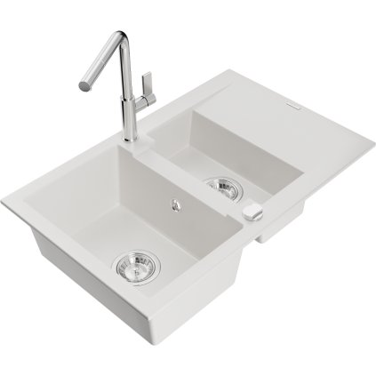 257366 mexen gaspar 1 5 komorovy granitovy drez 737x475x177 mm a drezova bateria flora biela 6507 20 670401 00
