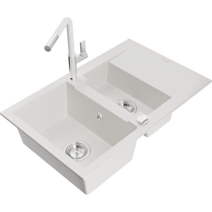 257369 3 mexen gaspar 1 5 komorovy granitovy drez 737x475x177 mm a drezova bateria flora biela 6507 20 670401 02