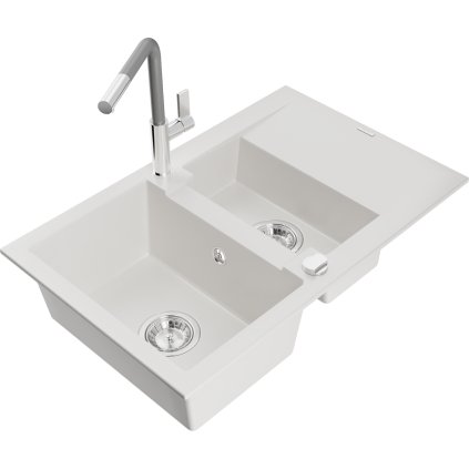 257372 3 mexen gaspar 1 5 komorovy granitovy drez 737x475x177 mm a drezova bateria flora biela 6507 20 670401 06