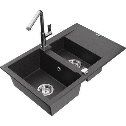 257468 3 mexen gaspar 1 5 komorovy granitovy drez 737x475x177 mm a drezova bateria flora cierna skvrnita 6507 76 670401 00