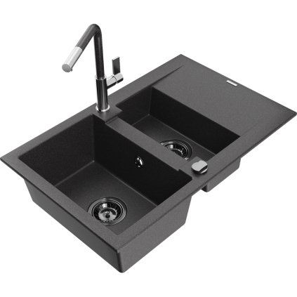 257480 3 mexen gaspar 1 5 komorovy granitovy drez 737x475x177 mm a drezova bateria flora cierna skvrnita 6507 76 670401 08 b