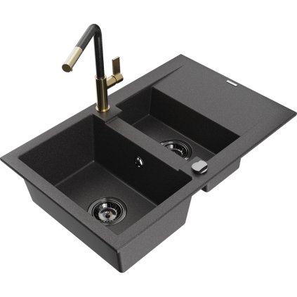 257495 mexen gaspar 1 5 komorovy granitovy drez 737x475x177 mm a drezova bateria flora cierna skvrnita 6507 76 670401 75 b