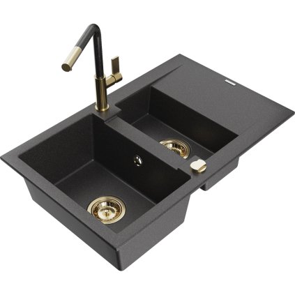 257492 mexen gaspar 1 5 komorovy granitovy drez 737x475x177 mm a drezova bateria flora cierna skvrnita 6507 76 670401 75 g
