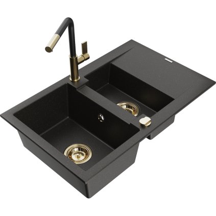 257459 mexen gaspar 1 5 komorovy granitovy drez 737x475x177 mm a drezova bateria flora cierna zlata metaliza 6507 75 670401 57 g
