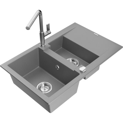 257411 mexen gaspar 1 5 komorovy granitovy drez 737x475x177 mm a drezova bateria flora seda 6507 71 670401 00