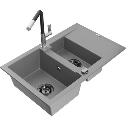 257420 mexen gaspar 1 5 komorovy granitovy drez 737x475x177 mm a drezova bateria flora seda 6507 71 670401 07 b