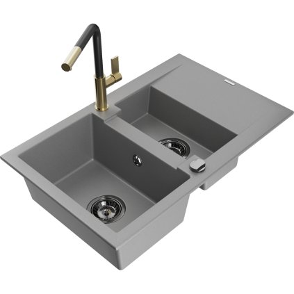 257426 mexen gaspar 1 5 komorovy granitovy drez 737x475x177 mm a drezova bateria flora seda 6507 71 670401 57 b