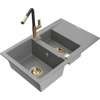257423 3 mexen gaspar 1 5 komorovy granitovy drez 737x475x177 mm a drezova bateria flora seda 6507 71 670401 57 g