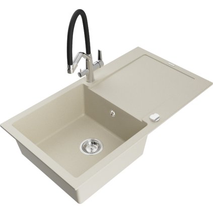 272214 3 mexen leo 1 komorovy granitovy drez 900x500x190 mm a drezova bateria duo bezova 6501 69 671701 07
