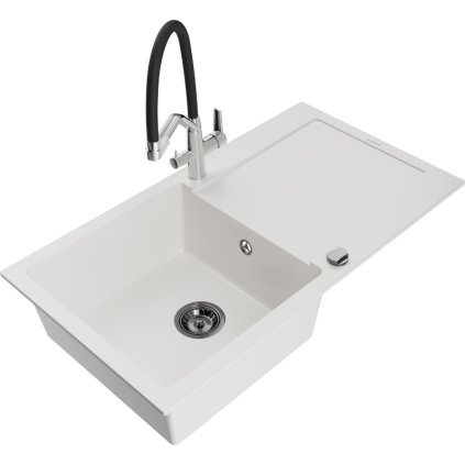 272202 mexen leo 1 komorovy granitovy drez 900x500x190 mm a drezova bateria duo biela 6501 20 671701 07 b