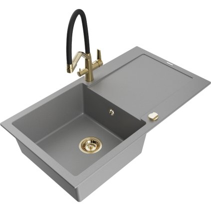 272235 3 mexen leo 1 komorovy granitovy drez 900x500x190 mm a drezova bateria duo seda 6501 71 671701 57 g