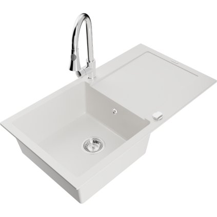 270040 mexen leo 1 komorovy granitovy drez 900x500x190 mm a drezova bateria elia biela 6501 20 670101 00
