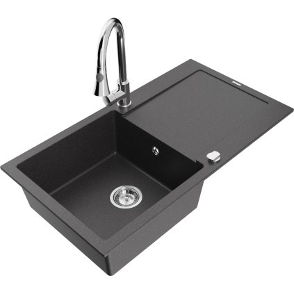 270106 mexen leo 1 komorovy granitovy drez 900x500x190 mm a drezova bateria elia cierna skvrnita 6501 76 670101 00