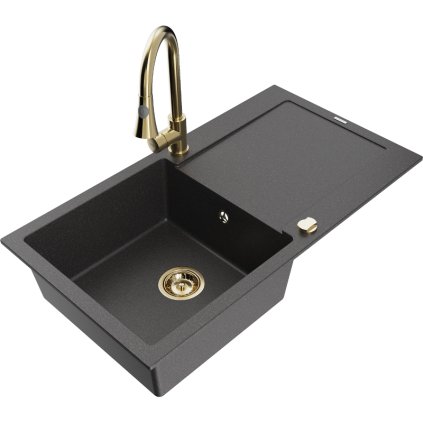 270109 mexen leo 1 komorovy granitovy drez 900x500x190 mm a drezova bateria elia cierna skvrnita 6501 76 670101 50