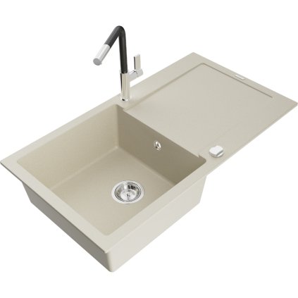 252599 mexen leo 1 komorovy granitovy drez 900x500x190 mm a drezova bateria flora bezova 6501 69 670401 07