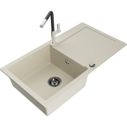 252602 mexen leo 1 komorovy granitovy drez 900x500x190 mm a drezova bateria flora bezova 6501 69 670401 07 b
