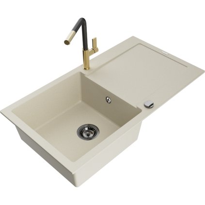 252611 mexen leo 1 komorovy granitovy drez 900x500x190 mm a drezova bateria flora bezova 6501 69 670401 57 b