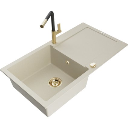 252608 mexen leo 1 komorovy granitovy drez 900x500x190 mm a drezova bateria flora bezova 6501 69 670401 57 g