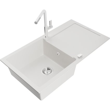 252575 mexen leo 1 komorovy granitovy drez 900x500x190 mm a drezova bateria flora biela 6501 20 670401 02