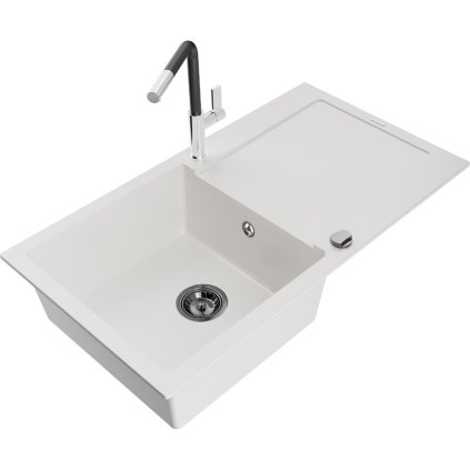 252584 mexen leo 1 komorovy granitovy drez 900x500x190 mm a drezova bateria flora biela 6501 20 670401 07 b