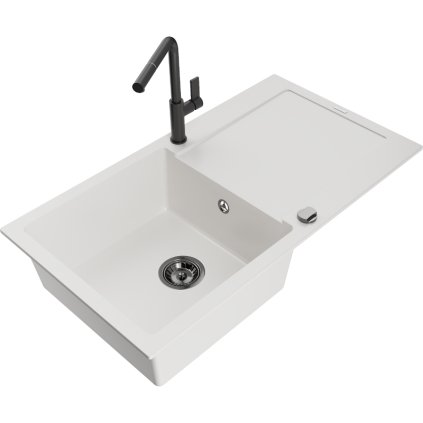 252593 mexen leo 1 komorovy granitovy drez 900x500x190 mm a drezova bateria flora biela 6501 20 670401 70 b