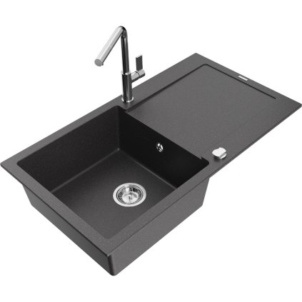 252674 mexen leo 1 komorovy granitovy drez 900x500x190 mm a drezova bateria flora cierna skvrnita 6501 76 670401 00