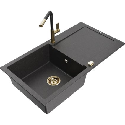 252689 mexen leo 1 komorovy granitovy drez 900x500x190 mm a drezova bateria flora cierna skvrnita 6501 76 670401 57 g