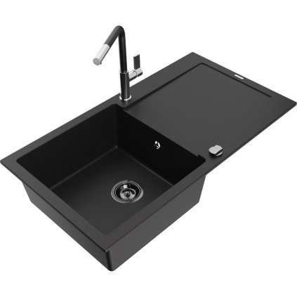 252710 mexen leo 1 komorovy granitovy drez 900x500x190 mm a drezova bateria flora cierna 6501 77 670401 07 b